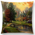 Axyaa Rustic Landscape Castle Lighthouse Oil Painting Cushion Cover