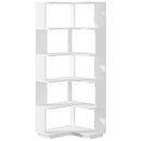 Axyaa 6 Tier Industrial Corner Bookshelf, 64.96" Tall Wood Grain Shelf with Anti-Drop Panel