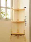 Axyaa Boho Wood Corner Shelf Display Stand Handmade Macrame Floating Shelves