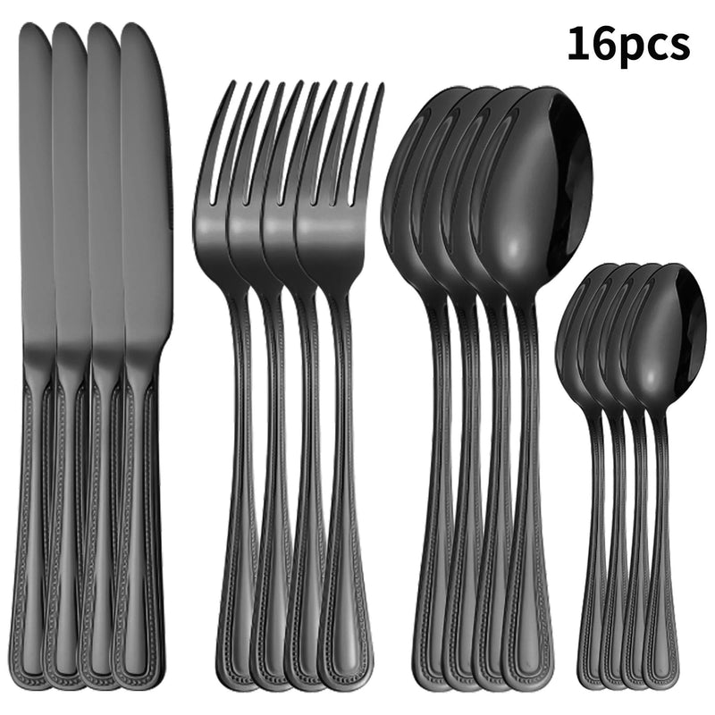 Axyaa 24-piece Stainless Steel Black Tableware Set - Knife, Fork, Spoon