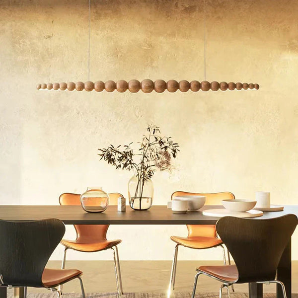 Axyaa Modern Wooden Beads LED Pendant Lamp Dimmable Long Linear Light for Kitchen Island and Dining Room