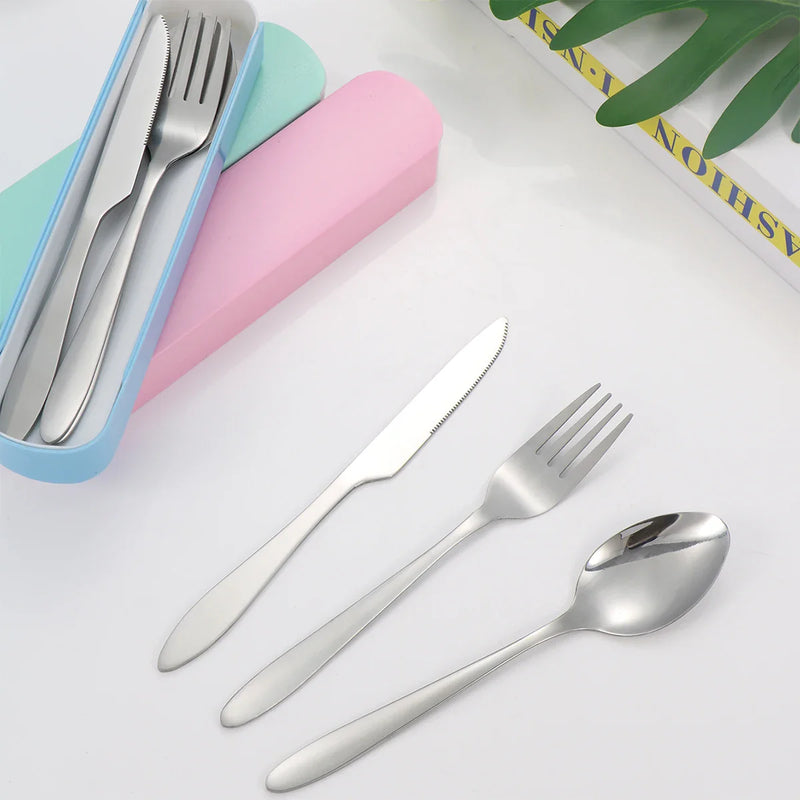 Axyaa 3pc Portable School Dining Set with Case: Knife, Fork, Spoon