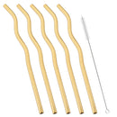 Axyaa Stainless Steel Wavy & Straight Drinking Straws Set for Cocktails & Bubble Tea