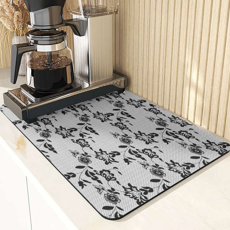 Axyaa Floral Silicone Coasters Set: Non-Slip Kitchen Mats, Flowers Pattern Diatomaceous Earth Placemat