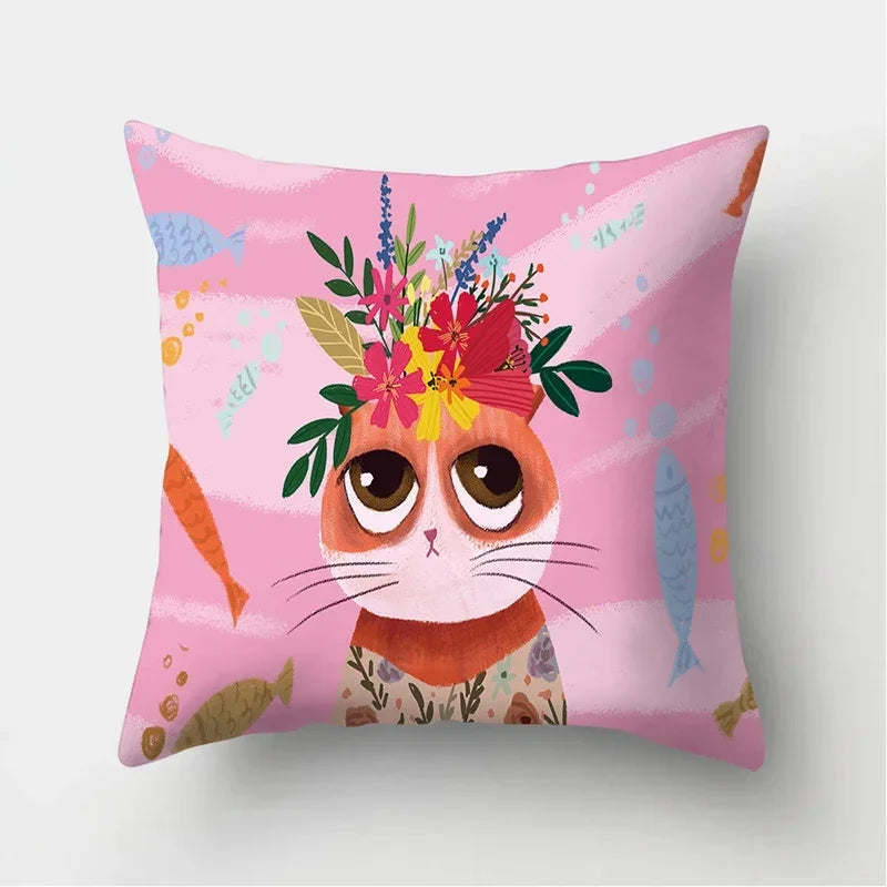 Cat Pattern Cushion Cover for Axyaa Brand Decorative Throw Pillow.