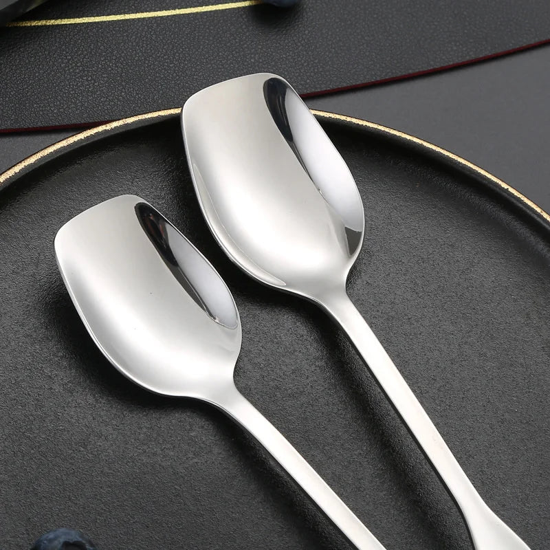 Axyaa Stainless Steel Long Handle Square Spoon Set for Dining and Desserts