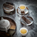 Axya Walnut Wooden Coasters Set with Tray, Resin Tea Pad Holder for Home