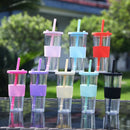 Axyaa Double-layer Plastic Straw Cup with Sleeve - Portable, Reusable, and Stylish