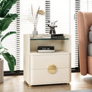 Axyaa Modern 2-Drawer Nightstand with Glass Top, Open Storage Space, Wood End Table