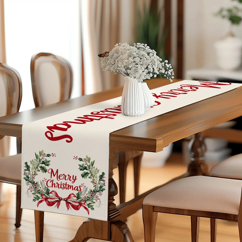 Festive Holly Berry Bow Table Runner by Axyaa
