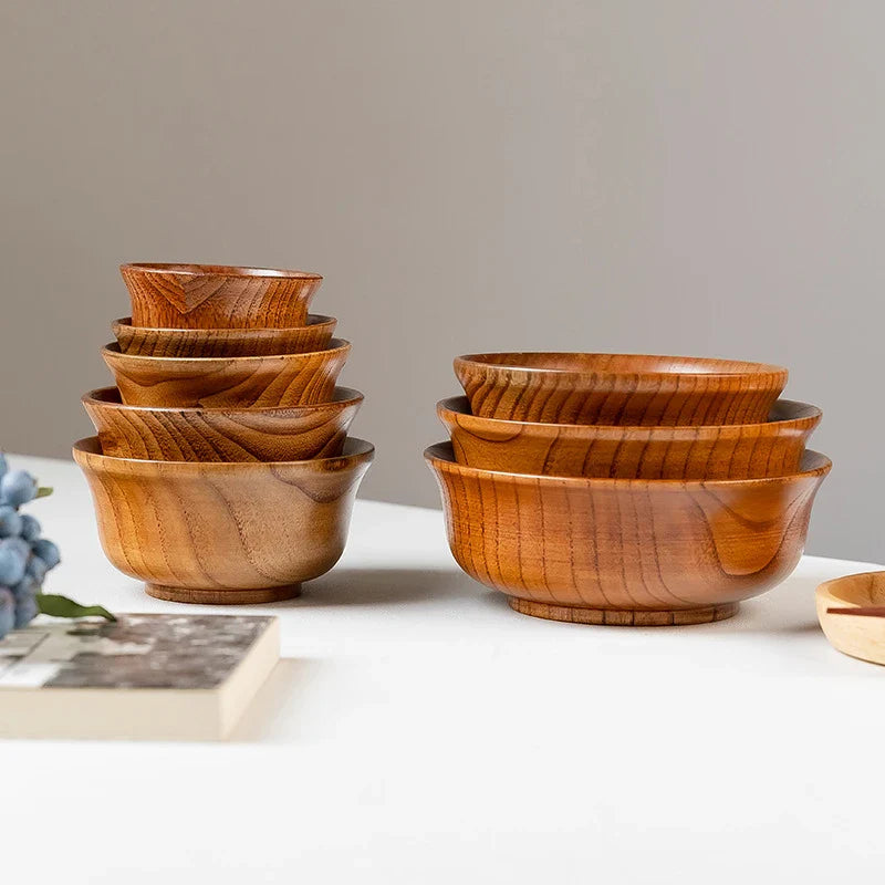 Axyaa Wooden Rice Soup Bowls - Japanese Style Eco-Friendly Tableware