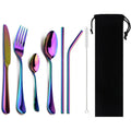 Axyaa Stainless Steel Dinnerware Set - 8-Pcs Black Tableware Cutlery Steak Knife Fork Teaspoon