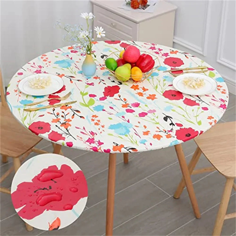 Axyaa Waterproof Elastic Round Flannel Backed Table Cloth for Party Dining