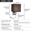 Axyaa Square Fabric LED Wall Lamp with USB Reading Light & Switch