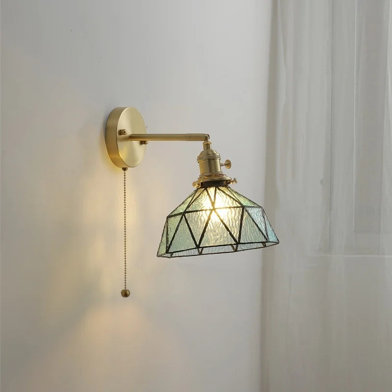 Axyaa Modern Copper Glass LED Wall Sconce Pull Chain Switch Stair Light Fixtures