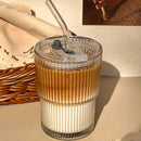 Axyaa Stripe Glass Cup with Lid & Straw, 600ml, Drinkware for Coffee, Juice, Milk, Tea
