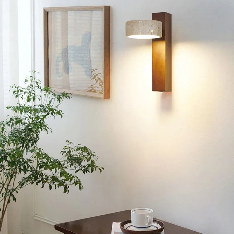 Axyaa Rotatable LED Wall Light with Natural Stone, Wood Sconce for Bedroom and Parlor