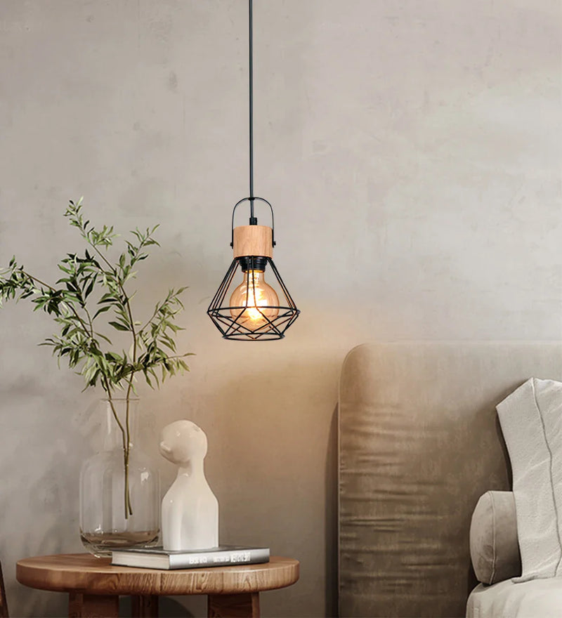 Axya Vintage Industrial LED Wood Pendant Light Chandelier for Living Room