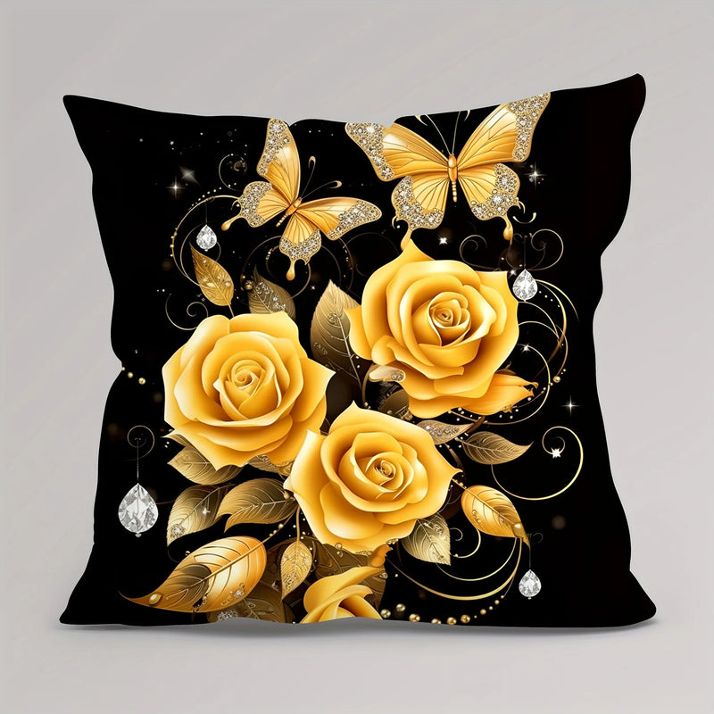 Axyaa Golden Rose Butterfly Pattern Pillowcase - Soft and Stylish Home Decor