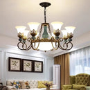 Axyaa Classic Ceramic Chandelier with Metal Iron Arm and Glass Lampshade