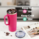 Axyaa 24oz Double Wall Coffee Tumbler with Handle Lid Stainless Steel Insulated Cup