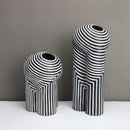 Axyaa Striped Resin Vase: Abstract, Black & White Geometric Home Decor, Terrarium, Crafts