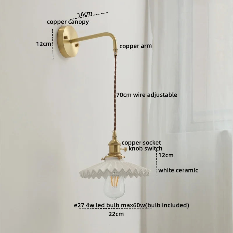 Axyaa Ceramic Copper LED Wall Lamp Sconce - Nordic Stair Light Fixture