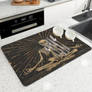 Axyaa Skull Astrology Kitchen Drying Mat - Quick Dry, Anti-Slip & Absorbent Drain Pad