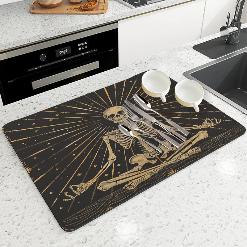Axyaa Skull Astrology Kitchen Drying Mat - Quick Dry, Anti-Slip & Absorbent Drain Pad