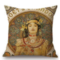 Axyaa Mucha Art Nouveau Cushion Cover Linen Pillowcase Gallery Home Decor
