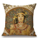 Axyaa Mucha Art Nouveau Cushion Cover Linen Pillowcase Gallery Home Decor