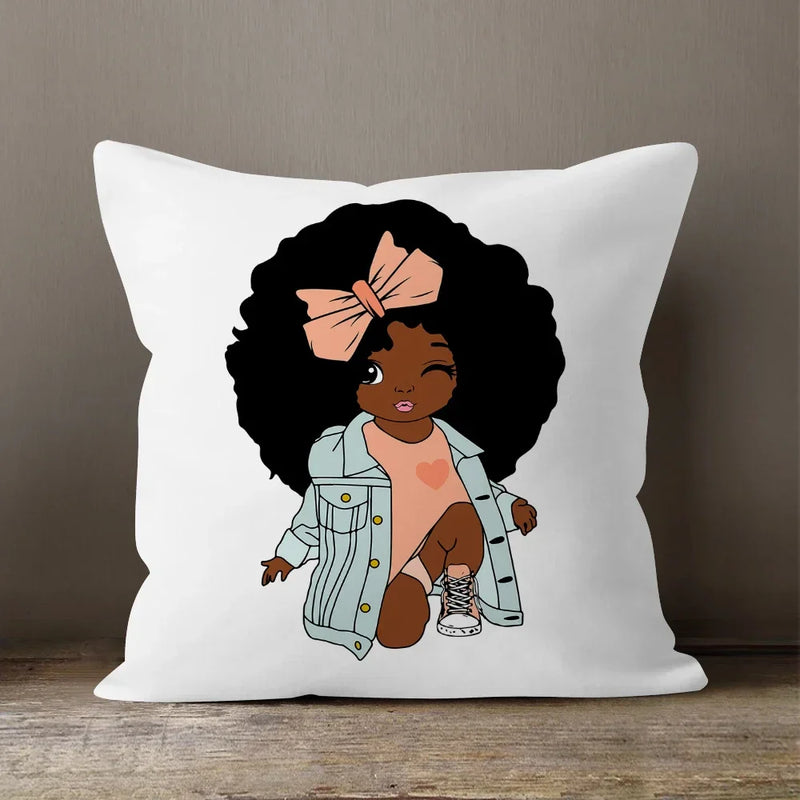 Axyaa Cartoon Girl Pillow Case: Soft Short Plush Cushion Cover for Sofa & Home Decor
