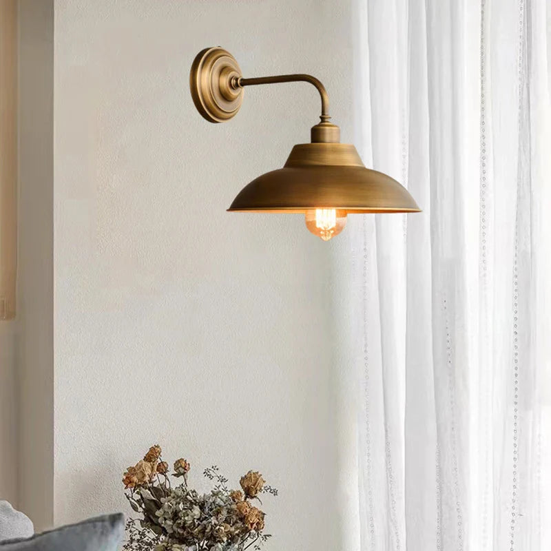 Axyaa White Ceramic Wall Light with E27 Bulb, Old Brass Finish