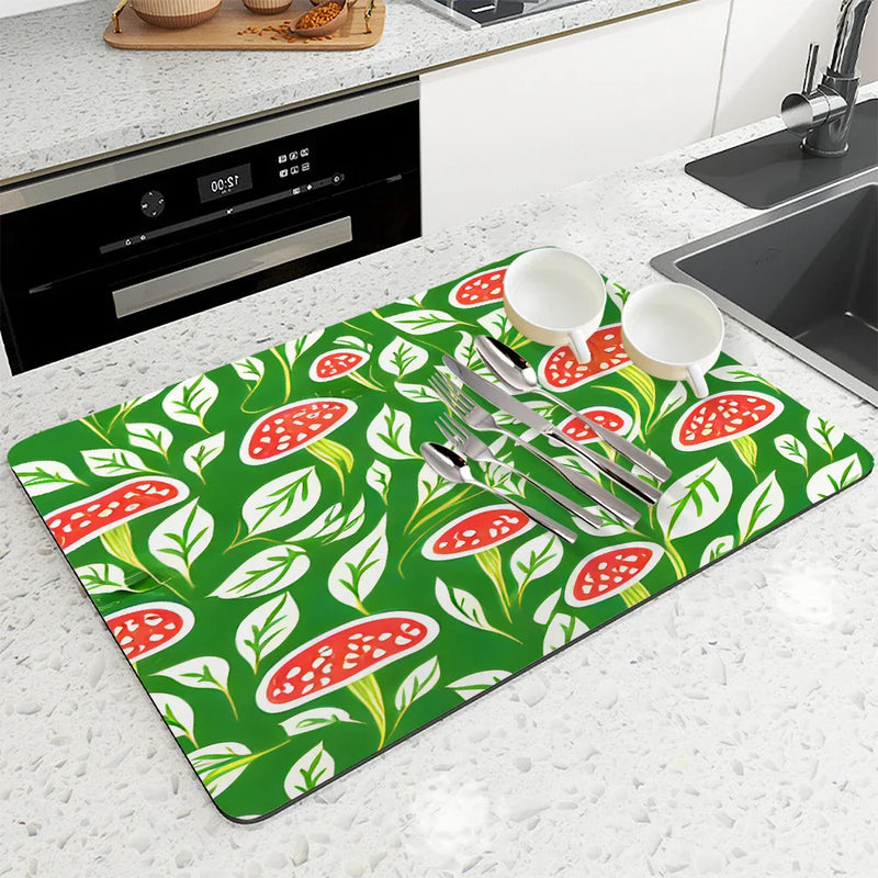 Axyaa Plant Leaf Absorbent Drying Mat for Kitchen Dishes & Cups