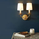 Axyaa Gold Foil Wood Wall Lamp with Fabric Shade for Retro Living Room Decor
