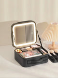 Axyaa White Train Case Mirror, Portable Makeup Organizer with Adjustable Dividers