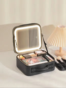 Axyaa White Train Case Mirror, Portable Makeup Organizer with Adjustable Dividers