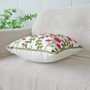 Axyaa Floral Embroidered Canvas Pillowcase - Green Red Leaf Design