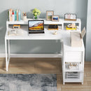 Axyaa Industrial L-Shaped Desk with Drawer, Shelves, and Monitor Stand