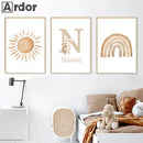 Axyaa Bear Hot Air Balloon Wall Art - Baby Nursery Prints, Boho Rainbow Sun Canvas