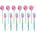 Axyaa 12Pcs Gold Mirror Stainless Steel Fork Spoon Set for Kitchen Dinnerware