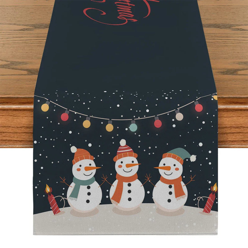 Axyaa Christmas Snowmen Snowflakes Table Runner for Kitchen and Holiday Party