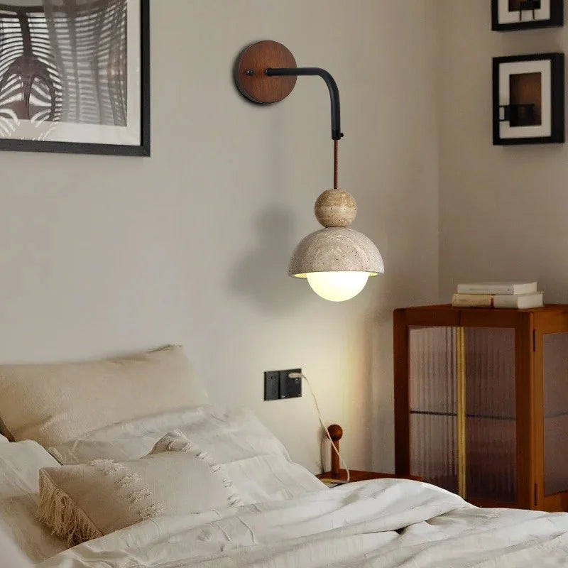 Axyaa Stone Glass LED Wall Light 70CM Adjustable Yellow Travertine Wabi Sabi Bedroom Lamp