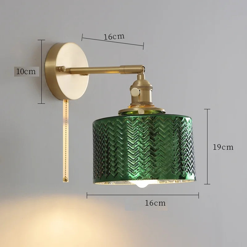Axyaa Clear Glass LED Wall Lights Copper Pull Chain Switch Modern Wandlamp