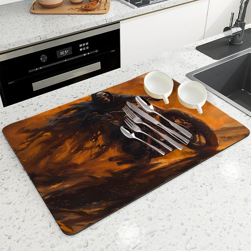 Axyaa Halloween Skull Kitchen Mat Absorbent Antiskid Draining Quick Dry Tableware Pad