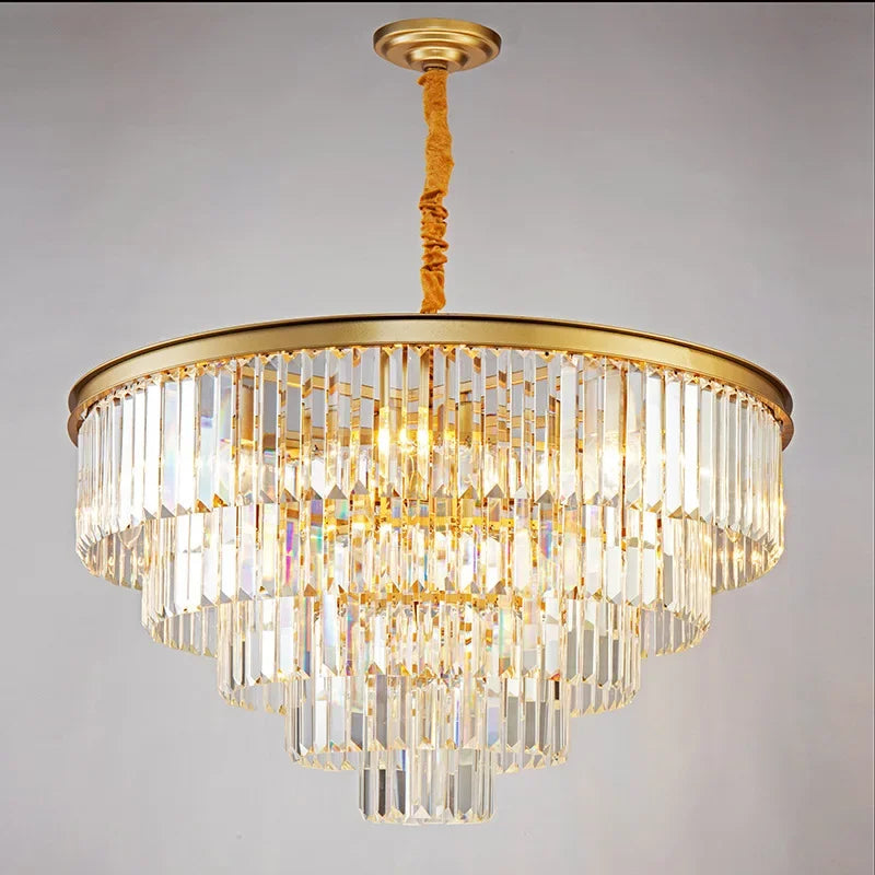 Axyaa Crystal Gold Black LED Chandelier: Modern Multi-Storey Pendant Lamp