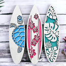 Tropical Surfboard Wooden Wall Art Set - Axyaa Ocean Decor with Turtle, Flower & Monstera