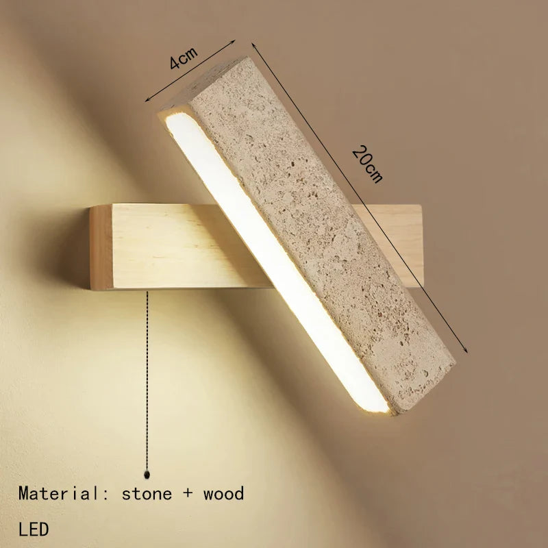 Axyaa Rotatable LED Wall Lamp in Natural Stone Wood for Home Deco