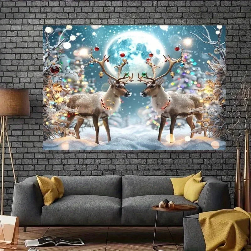Axyaa Christmas Reindeer Hanging Cloth for Home Party Decoration