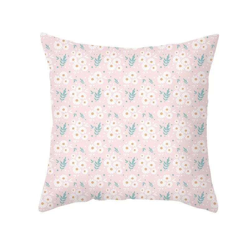 Axyaa Pink Blue Abstract Plants Floral Pillows Case - Modern Art Decor Sofa Couch